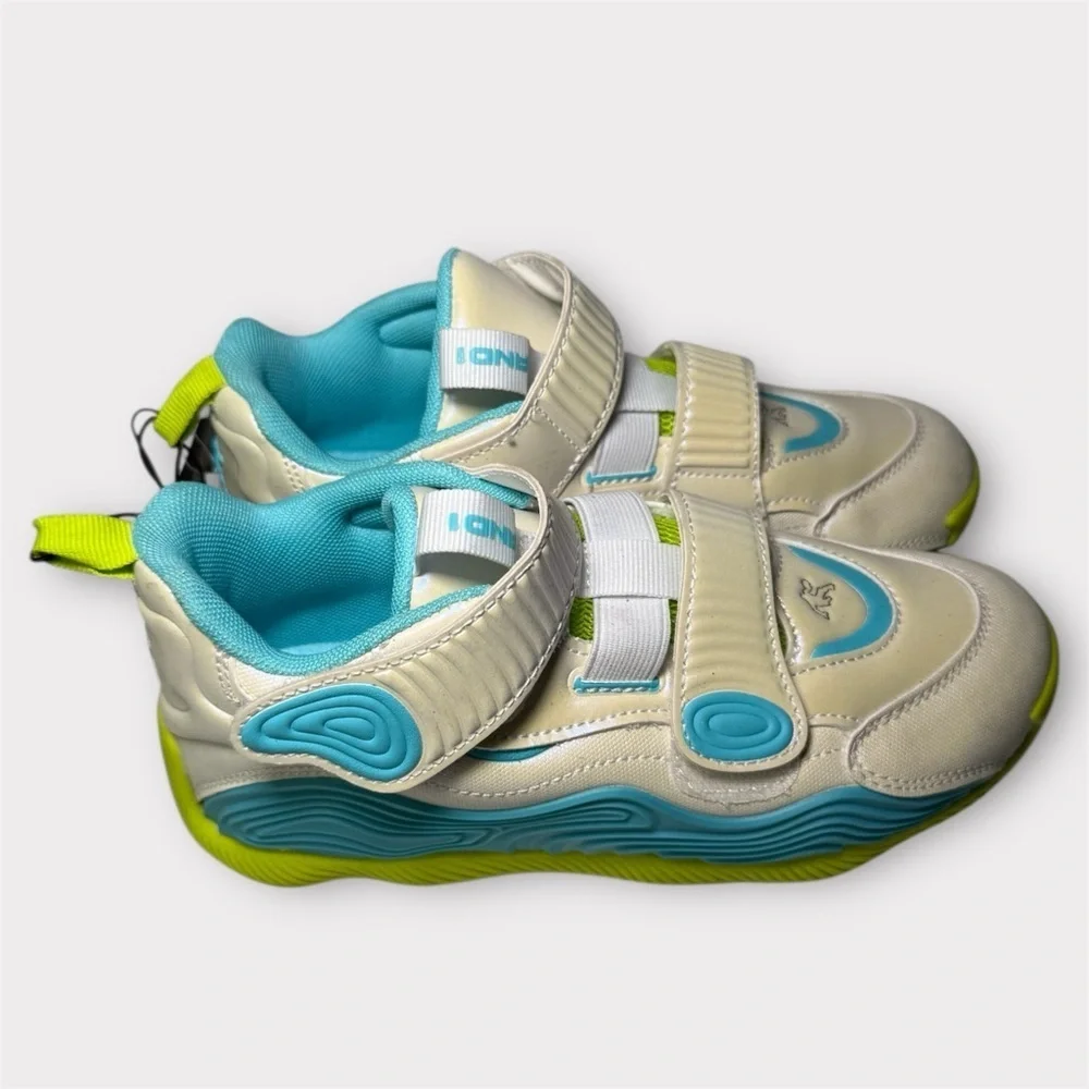 And1 Basketball Sneakers Boys, White With Blue, Lime Green Soles, Size 4 New